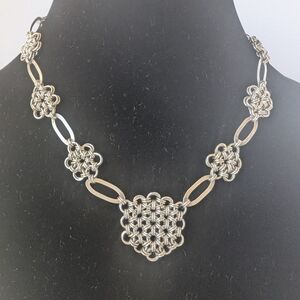 Vintage 925 Sterling Silver Artisan Made 9" Chain Flower design necklace 48gms